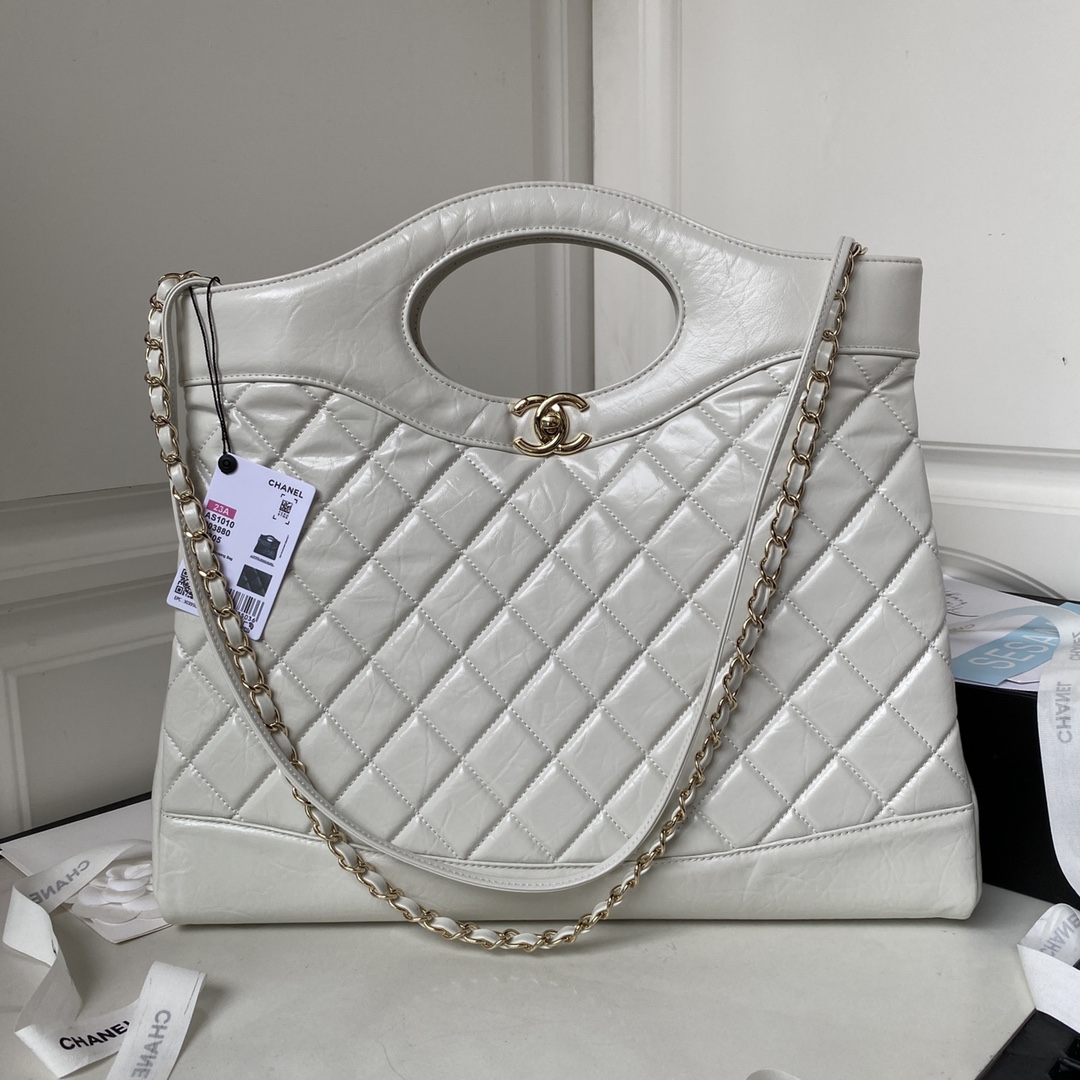 Calfskin Large 31 Chain Shoulder Bag Handbag AS1010 White